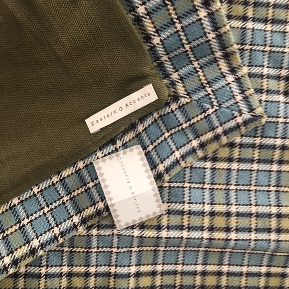NWT Eastern Accents Plaid and Airplane Pillow Set 14” AND Euro Square Green Blue - Picture 7 of 9